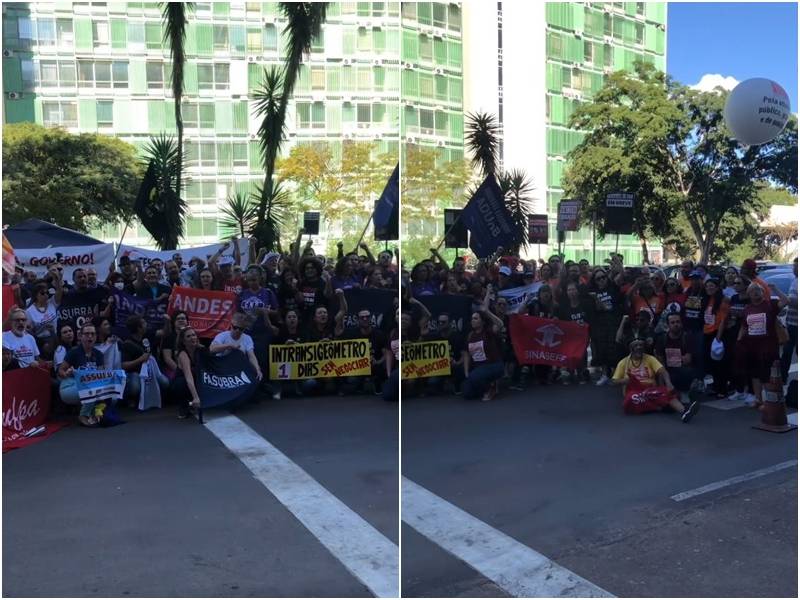 Manifestantes protestam em frente à MGI - Foto: Reprodução