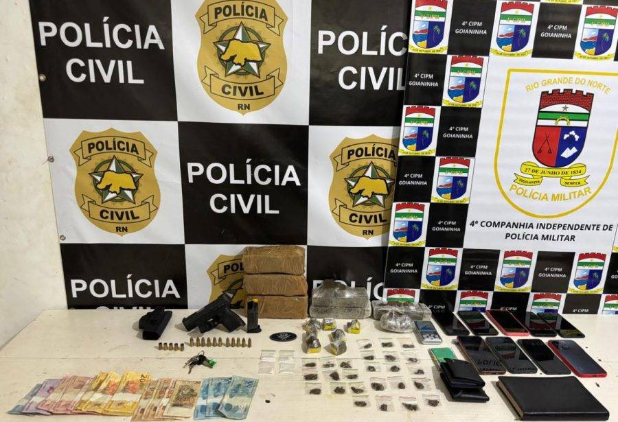 Operação apreendeu armas, munições, drogas e dinheiro em Tibau do Sul - Foto: PCRN / Reprodução