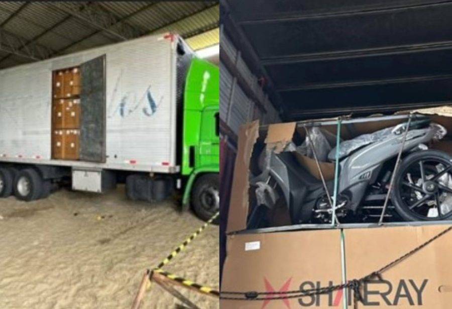 A carga havia sido roubada em Santa Maria por um grupo de criminosos e foi recuperada em Parnamirim, a cerca de 50 quilômetros de distância. Foto: PMRN