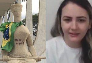 Débora Rodrigues dos Santos pichou estátua em frente ao STF no dia 8 de janeiro de 2023 - Foto: Reprodução